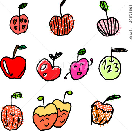 りんご 子供の落書き イラスト セット 80631601