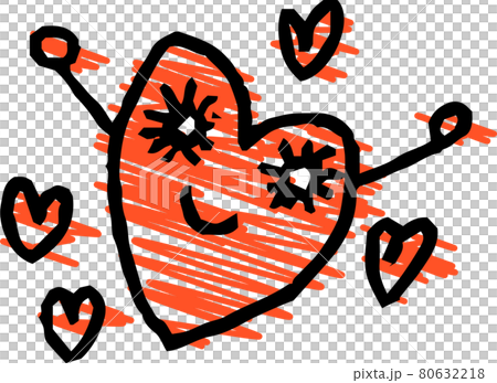 子供が描いたかわいいハート人間の落書きのイラスト素材