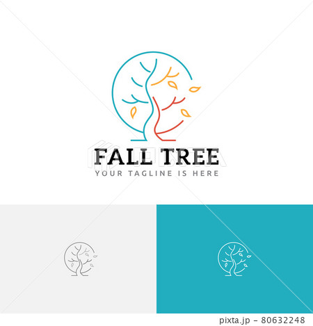 Fall Tree Autumn Season Nature Circle Line Logoのイラスト素材