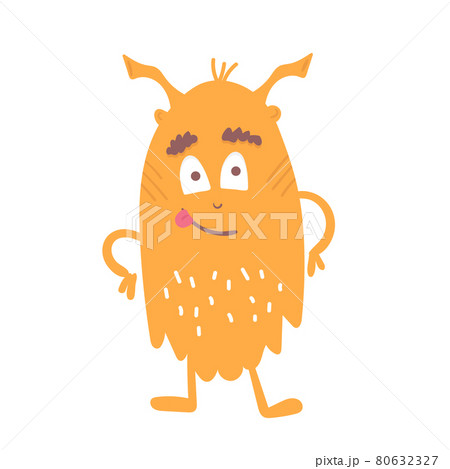 Happy cute cartoon monster. vector monster character with mustache on white 80632327