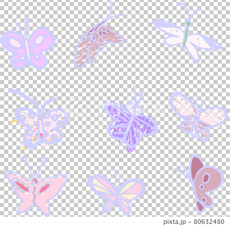 子供が描いたかわいい蝶の落書き セット 子供が描いたかわいい蝶の落書き セット 80632480