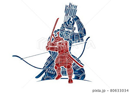 Samurai Warrior with Weapon Ronin Action Ready to Fight Cartoon Graphic Vector 80633034