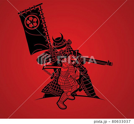 Samurai Warrior with Weapon Ronin Action Ready to Fight Cartoon Graphic Vector 80633037