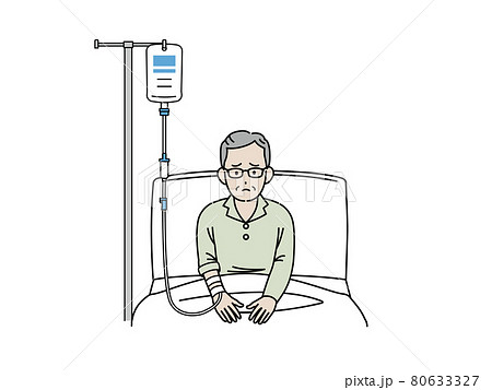 入院する年配の男性 高齢者 病院 点滴 イラスト素材のイラスト素材