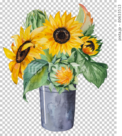 Watercolor autumn bouquet made of sunflowers and leaves isolated Watercolor autumn bouquet made of sunflowers and leaves isolated 80633513
