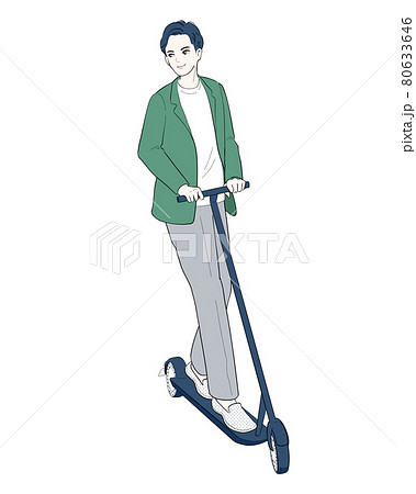 通勤で電動キックボードに乗る男性 80633646