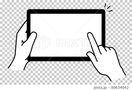 タブレットを操作する手　白黒　イラスト素材 80634042