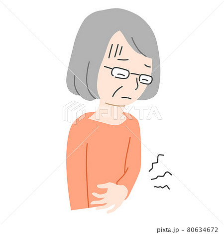 お腹が痛い高齢者の女性のイラスト素材 お腹が痛い高齢者の女性のイラスト素材