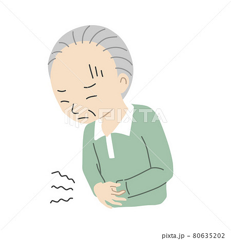 お腹が痛い高齢者の男性のイラスト素材