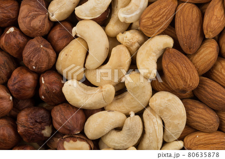 mixed nuts background above closeup 80635878