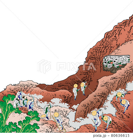 葛飾北斎イメージ諸人登山明るいバージョン正方形白バック 80636615