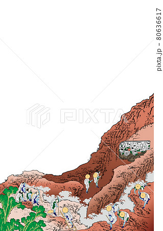 葛飾北斎イメージ諸人登山明るいバージョン縦白バック 80636617