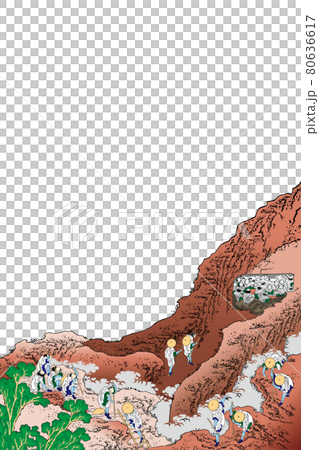 葛飾北齋圖像人攀登明亮版垂直白色背景 80636617