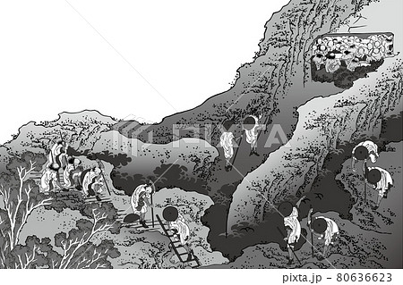 葛飾北斎イメージ諸人登山白黒白バック 葛飾北斎イメージ諸人登山白黒白バック 80636623