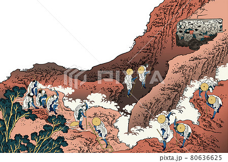 葛飾北斎イメージ諸人登山白バック 80636625