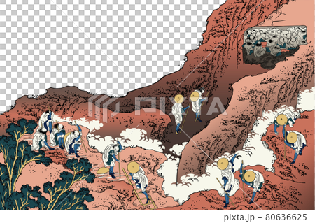 葛飾北斎イメージ諸人登山白バック 80636625