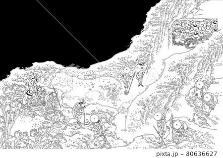 葛飾北斎イメージ諸人登山線黒バック 葛飾北斎イメージ諸人登山線黒バック 80636627
