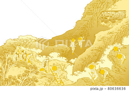 葛飾北斎イメージ諸人登山金白バック 80636636