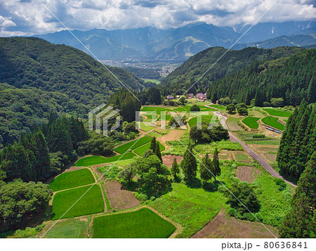美しい青鬼集落の棚田の眺め　長野県白馬村（ドローンによる空撮） 80636841