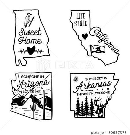 Us States Line Art Logo Designs Set Camping のイラスト素材