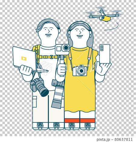 カメラで撮影する男女 80637811
