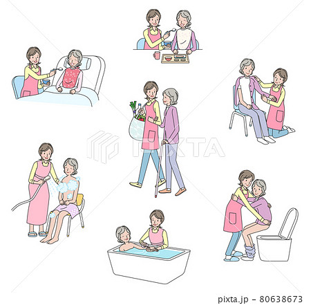 シニア女性の介護をする中高年の女性　いろいろ 80638673