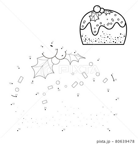 Dot to dot Christmas puzzle for children. Connect dots game. Cake 80639478
