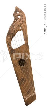 Wing-shaped nine-stringed gusli. String plucked musical instr 80641011