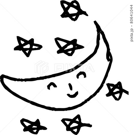 子供が描いたかわいい月と星の落書きのイラスト素材 子供が描いたかわいい月と星の落書きのイラスト素材