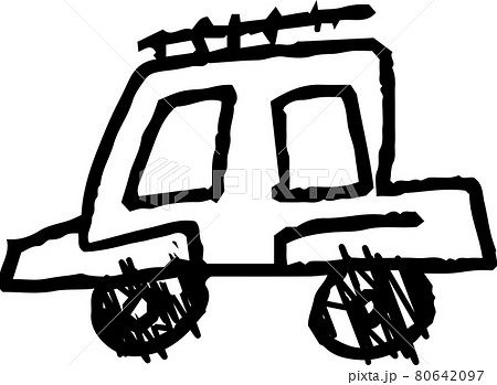 子供が描いたかわいい車の落書きのイラスト素材