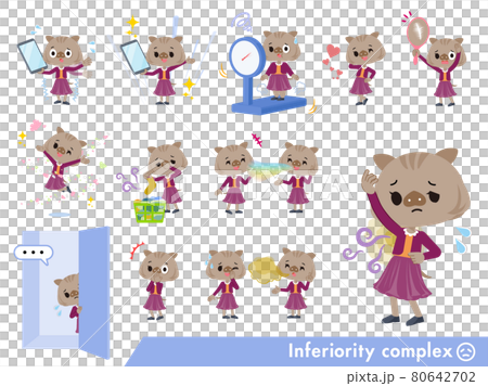劣等感に関するイノシシの女の子のセット 80642702