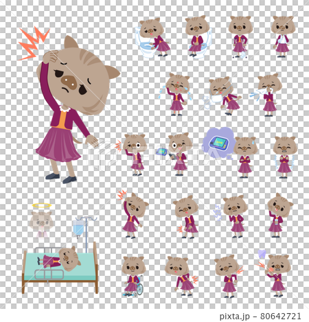 怪我や病気状態のイノシシの女の子のセットのイラスト素材 怪我や病気状態のイノシシの女の子のセットのイラスト素材