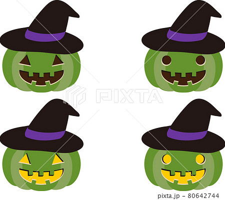 ハロウィン 帽子かぼちゃ セット グリーン系のイラスト素材