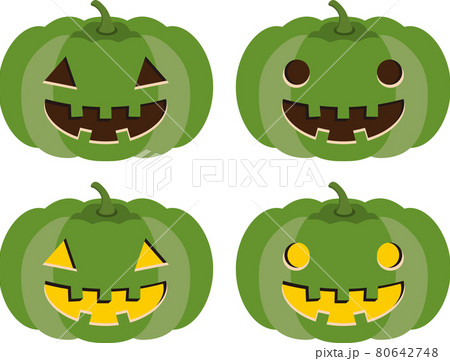 ハロウィン かぼちゃ セット グリーン系のイラスト素材 [80642748] - PIXTA