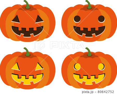 ハロウィン かぼちゃ セット オレンジ系のイラスト素材
