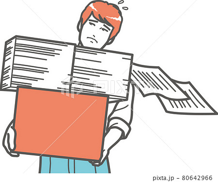 書類の山を抱える男性のイラスト素材