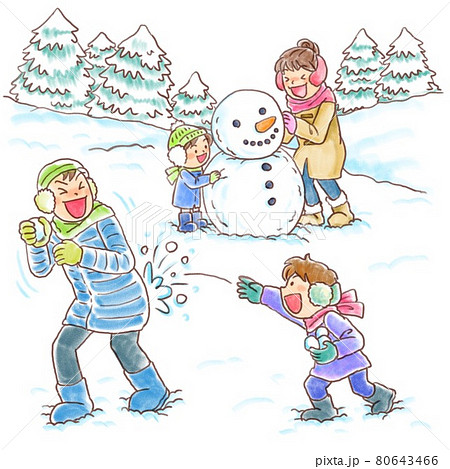 雪遊びをする親子 80643466