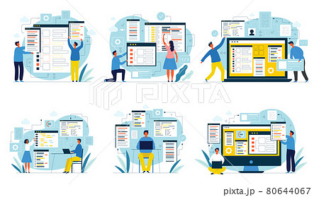 Coders people. Designers and programmers digital developers java script engineers networking coders recent vector flat people working illustrations Coders people. Designers and programmers digital developers java script engineers networking coders recent vector flat people working illustrations 80644067