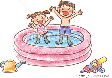 プール遊びをする子供達のイラスト素材