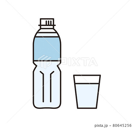 シンプル イラスト ペットボトルの水とコップのベクターイラストのイラスト素材