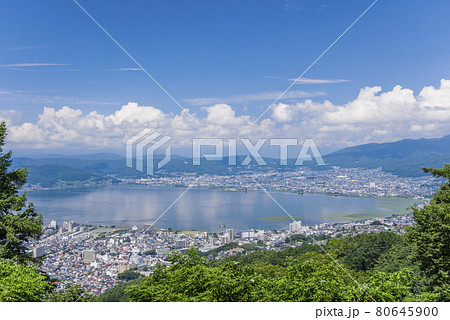 【長野県諏訪市】諏訪湖の俯瞰画像。 80645900