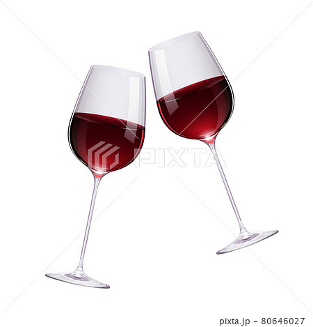 リアルな赤ワインのグラスで乾杯するイラストのイラスト素材