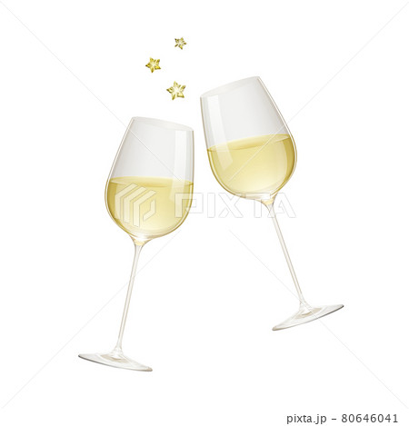 リアルな白ワインのグラスで乾杯するイラスト 星のイラスト素材