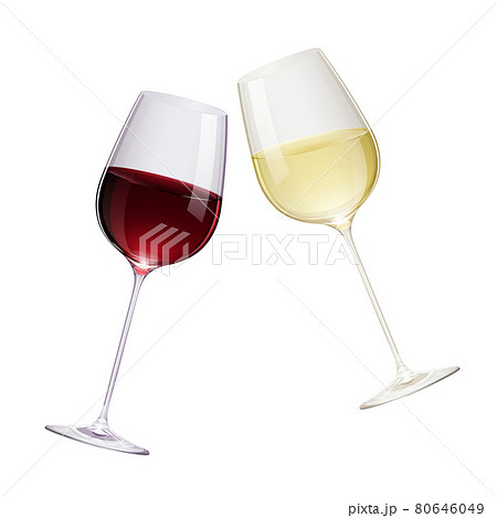リアルな赤ワインと白ワインのグラスで乾杯するイラストのイラスト素材