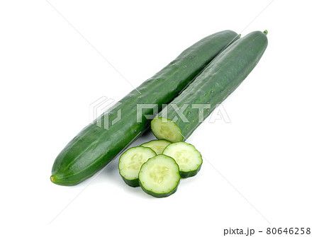 Sliced and whole Japanese cucumber isolated on white background 80646258