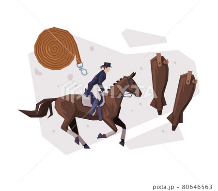 Man Rider Competing in Dressage, Equestrian Sport Equipment Vector Illustration Man Rider Competing in Dressage, Equestrian Sport Equipment Vector Illustration 80646563