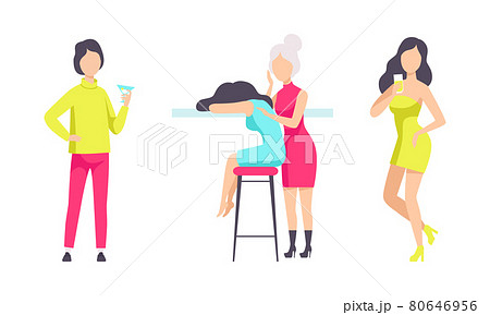 People in Fashionable Outfit Resting and Drinking Cocktails at Bar or Nightclub vector Illustration People in Fashionable Outfit Resting and Drinking Cocktails at Bar or Nightclub vector Illustration 80646956