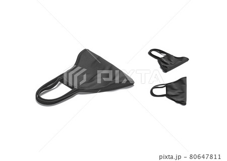 Blank black fabric folded face mask mockup lying, different views 80647811