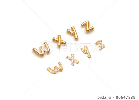 Inflated, deflated gold w x y z letters, balloon font 80647839