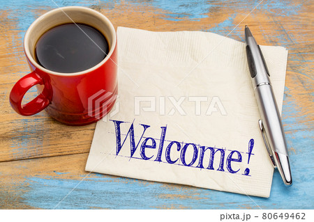 Welcome sign on napkin 80649462